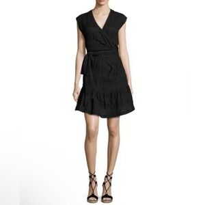 Veronica Beard Shadow Shirred Mini Wrap Black Dress Size 4